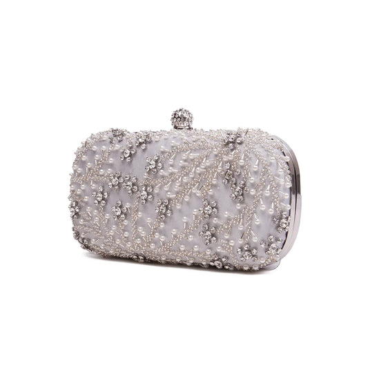 White Embellished Shell Floral Clutch