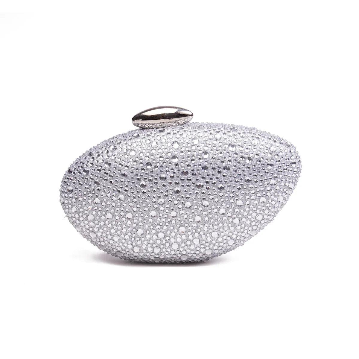 Silver Rhinestone Oval Hard-Shell Clutch