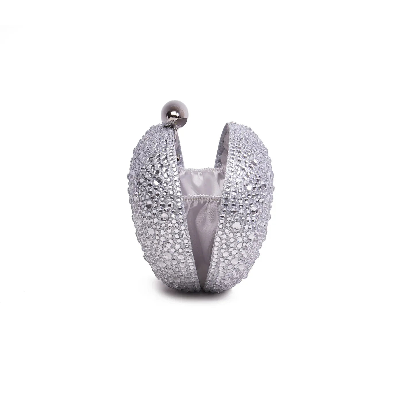 Silver Rhinestone Oval Hard-Shell Clutch