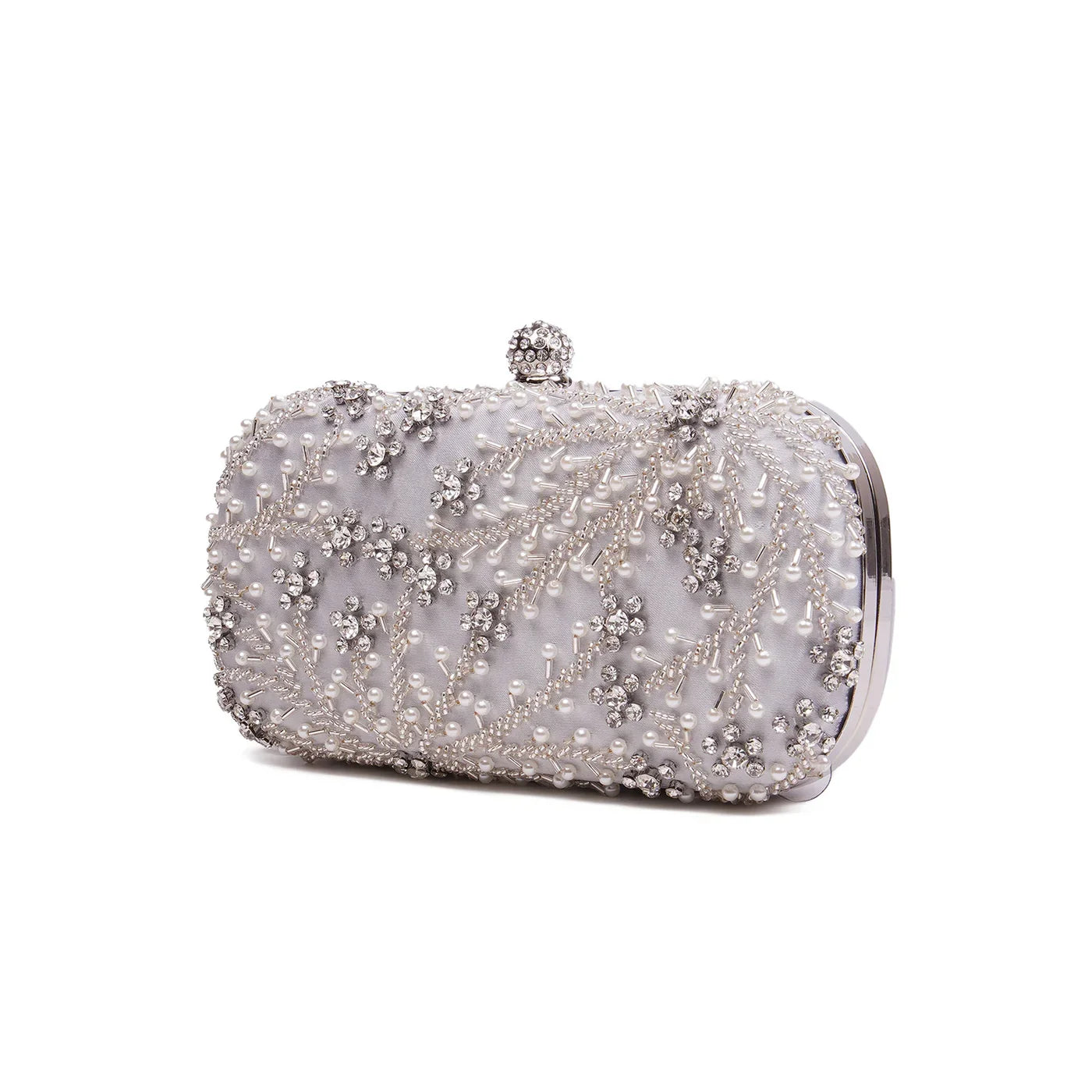 White Embellished Shell Floral Clutch