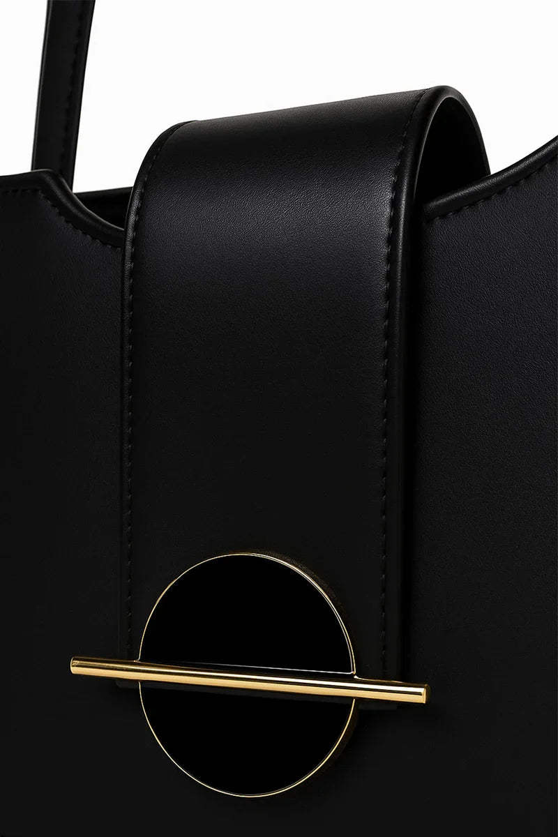 Black Structured Handbag with Gold-Tone Hardware