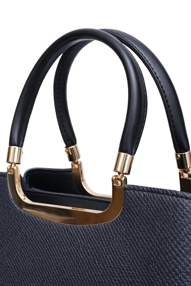 Black Mixed-Texture Shoulder Bag