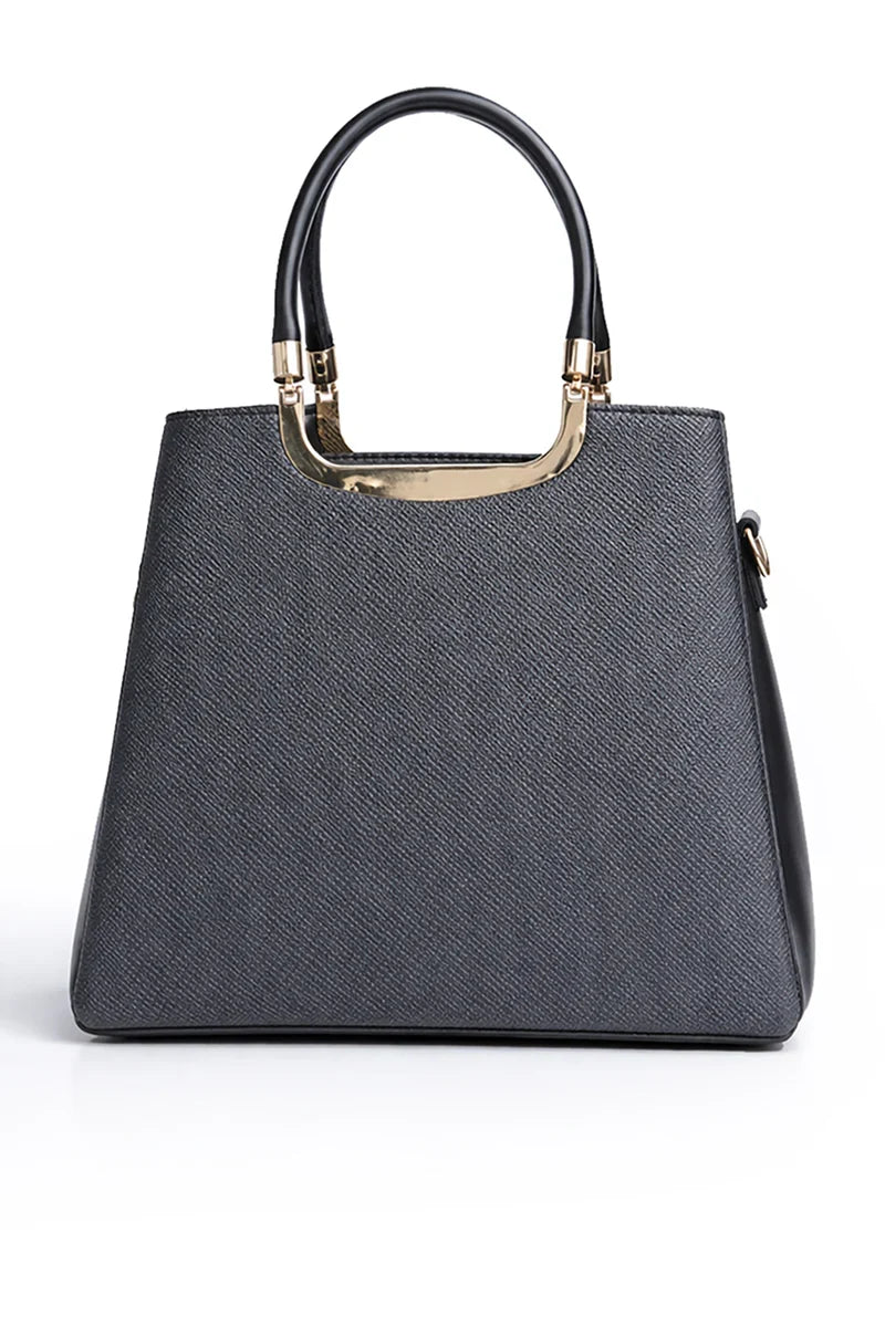 Black Mixed-Texture Shoulder Bag