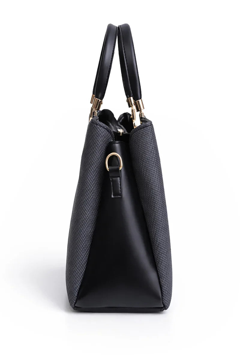 Black Mixed-Texture Shoulder Bag